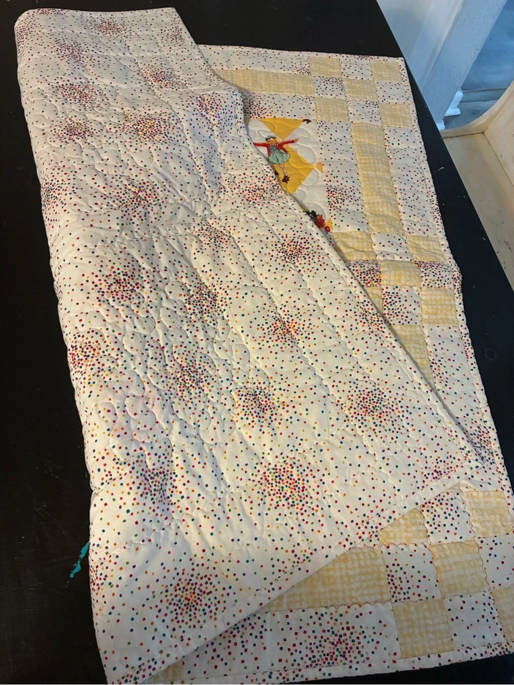 Vintage-Style Yellow Patchwork Dick & Jane Child’s Quilt